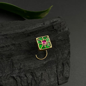 Emerald & Ruby Square Jadau Nose Pin